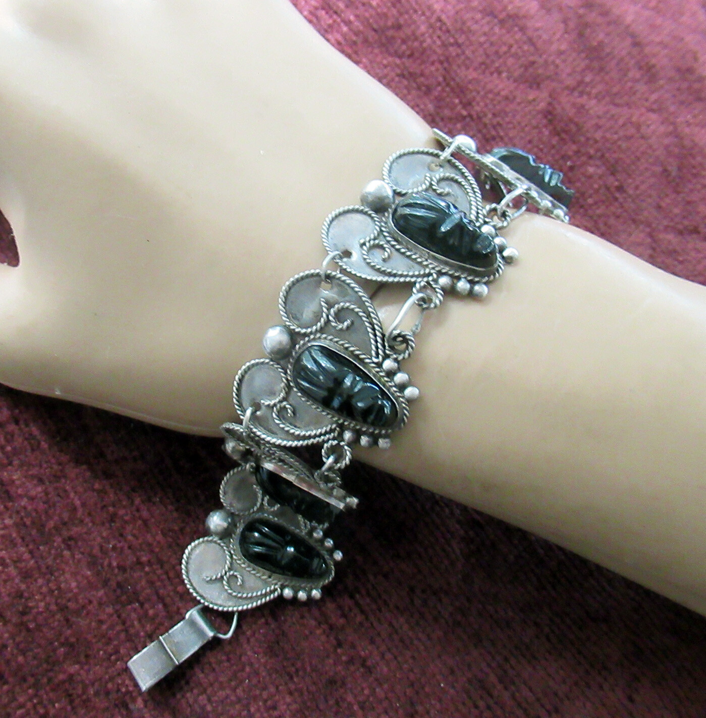 VINTAGE MEXICO STERLING BRACELET – 6 1/4 INCH WRIST, 1 INCH WIDE