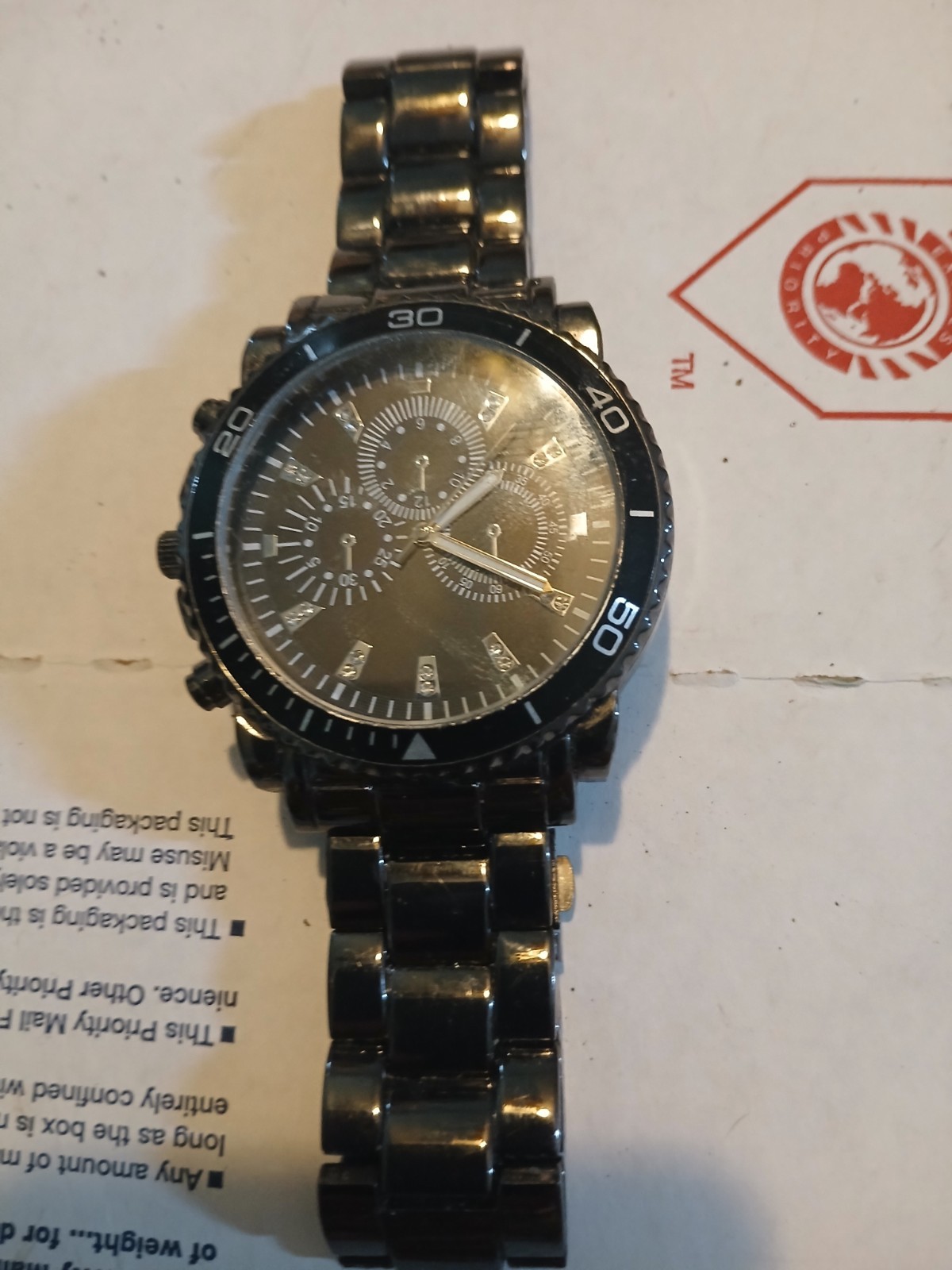 Accutime Watch Corp Men’s 8” Black Watch Metal BAND AND STONES