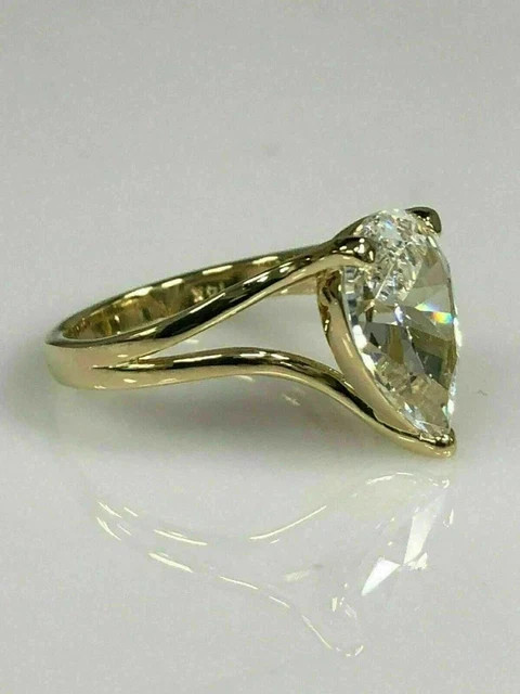 2Ct Pear Cut VVS1 Lab Created Diamond Engagement Wedding 14K Yellow Gold FN Ring