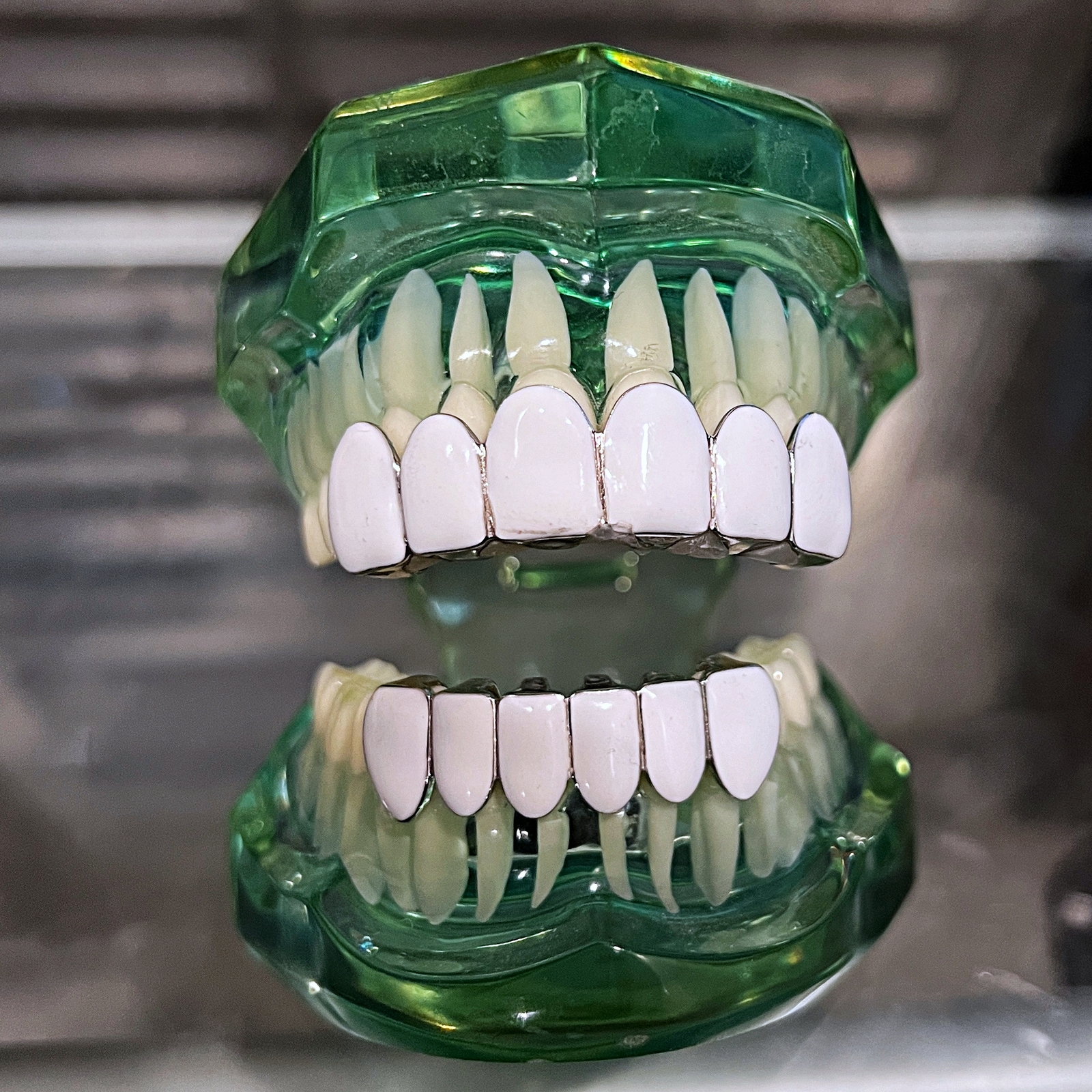 Real Solid 925 Sterling Silver White Enamel Grillz Top & Bottom Teeth Grills Set
