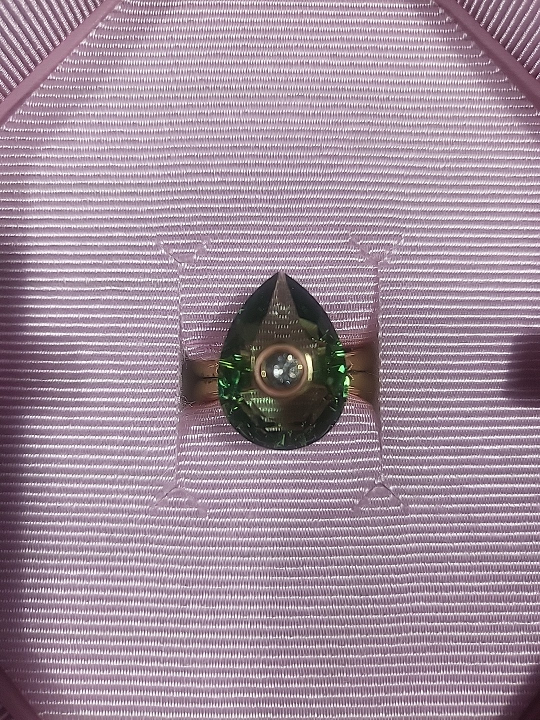 NEW IN BOX Swarovski Numina ring, Pear cut, Green, Gold-tone plated SIZE 58