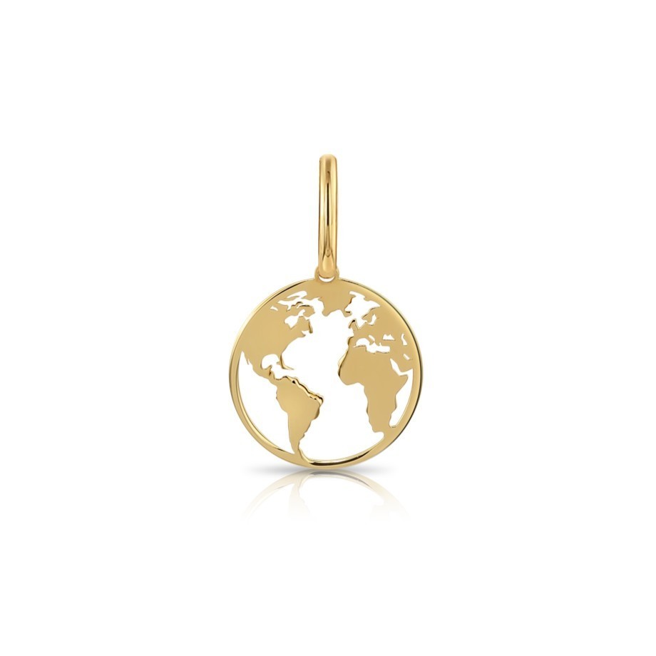 14K Real Solid Yellow Gold World Map Openwork Pendant Charm Necklace 18 in