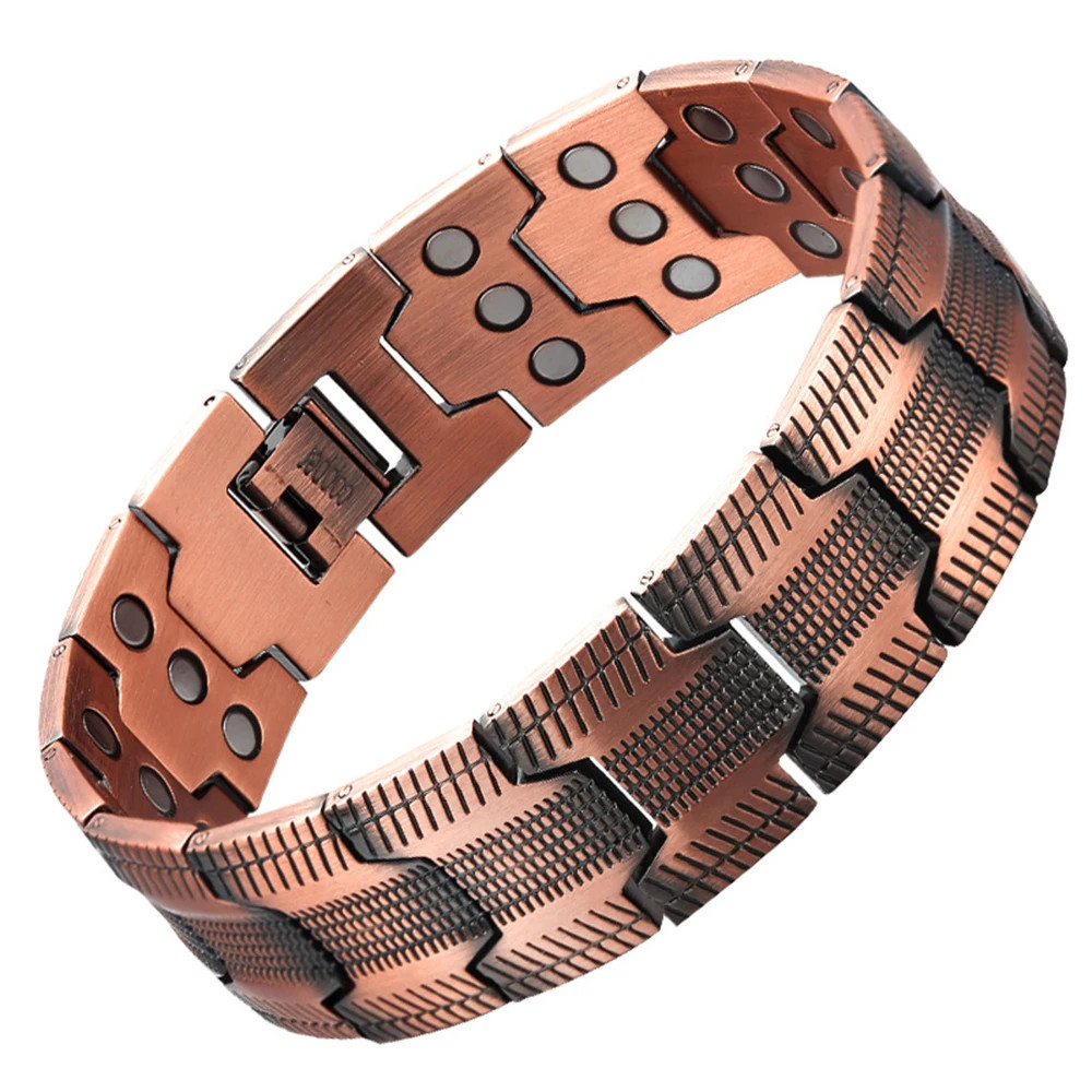 Men’s Copper Magnetic Bracelet 21cm Cross Wheel Texture Retro Cross Jewelry