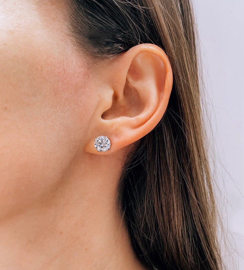 6 Ct Round Cut VVS1/D GRA Certified Moissanite Stud Earrings 14k White Gold 9mm