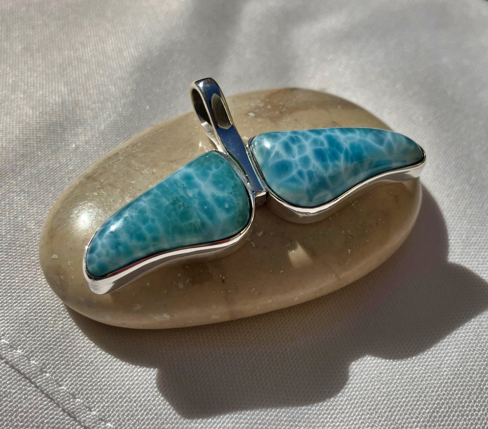 2.3 “in High Quality-Blue Larimar Whale Tale Pendant in Sterling Silver 925.