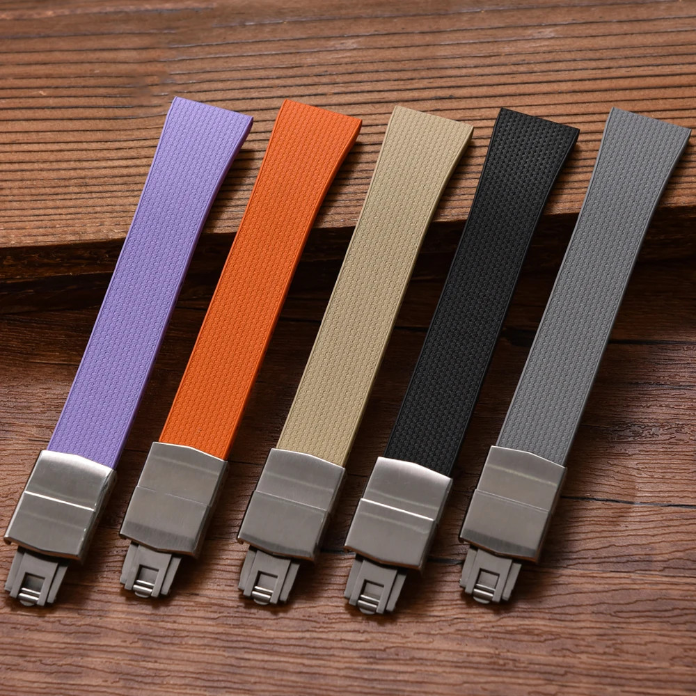 20mm FKM Rubber Watch Strap Quick Release Butterfly Clasp Trim-to-Fit Adjustable