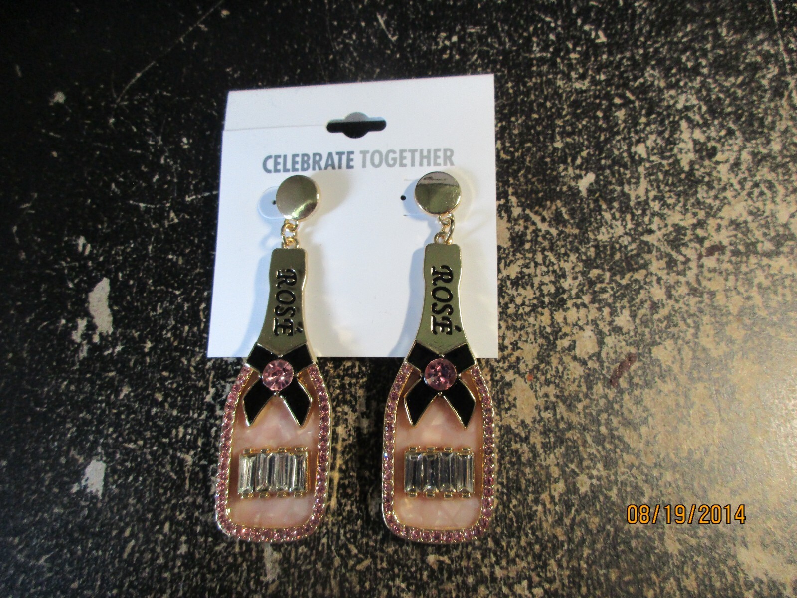 Rose Wine Bottle Crystal Dangle Sparkle Celebrate Together Rose Wine Earrings