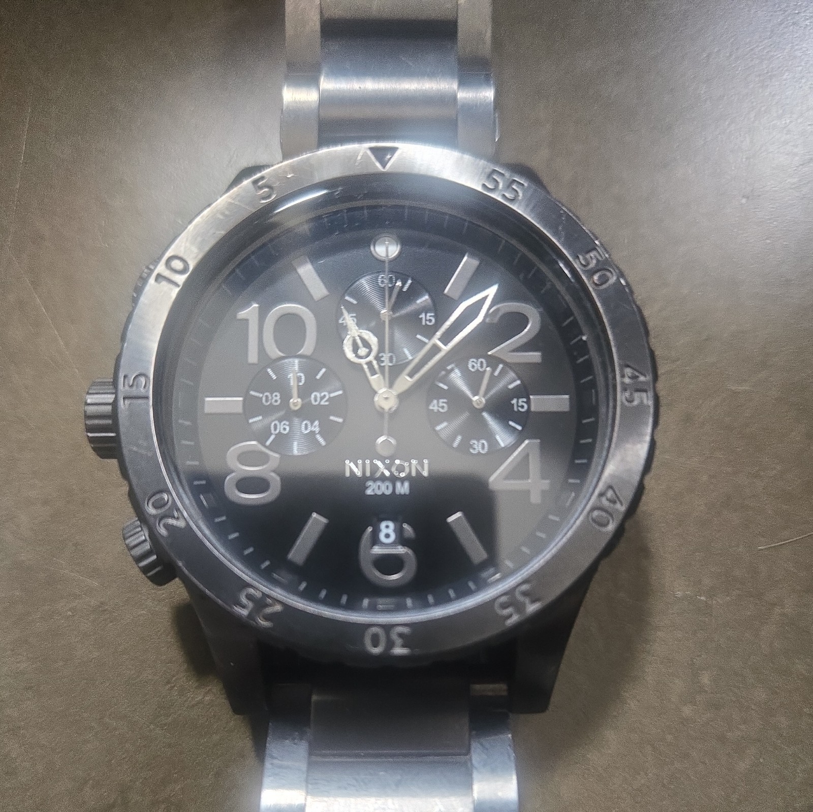 NIXON THE 48-20 CHRONO Gunmetal Chronograph Black Stainless An 200M – good cond