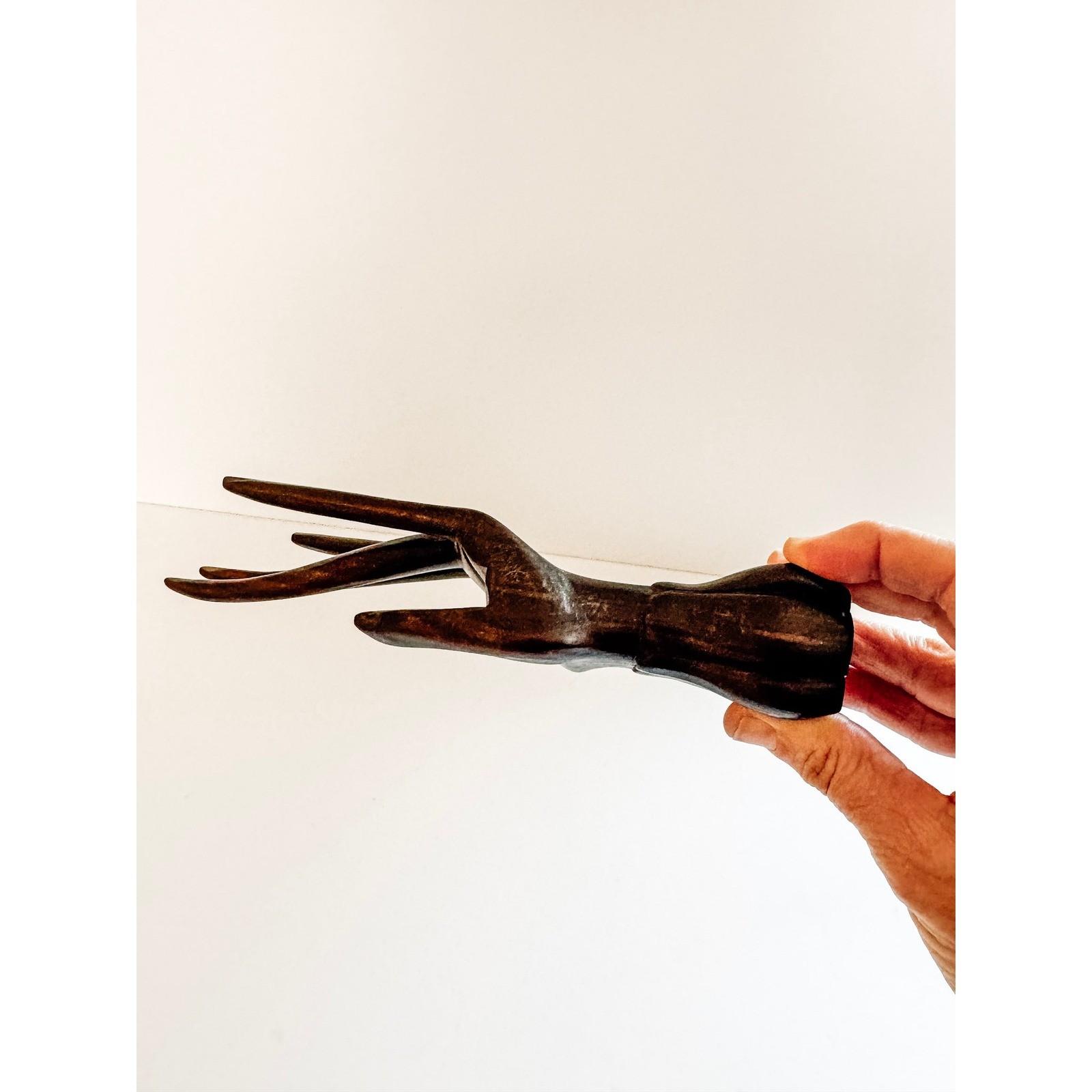 Vintage Hand Carved Wood Jewelry Display Stand Ring Holder Dark Brown 8 Inch