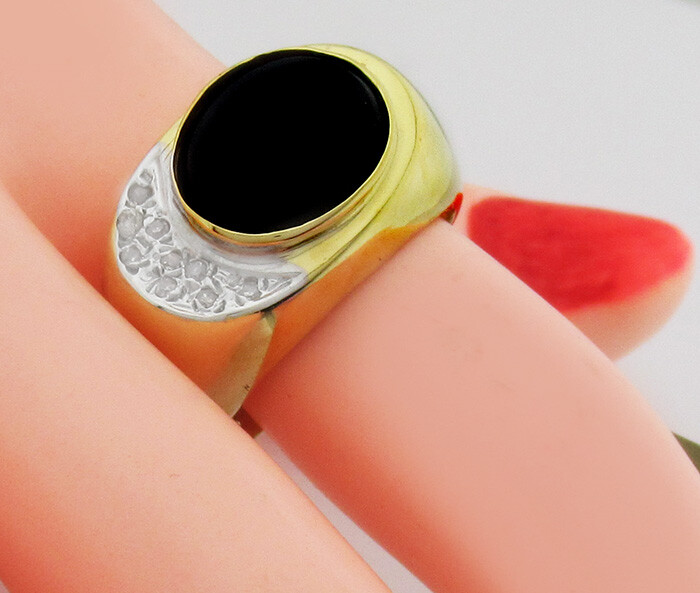 GENUINE 3.34 Cts BLACK ONYX & DIAMONDS RING 14K YELLOW GOLD * FREE Appraisal
