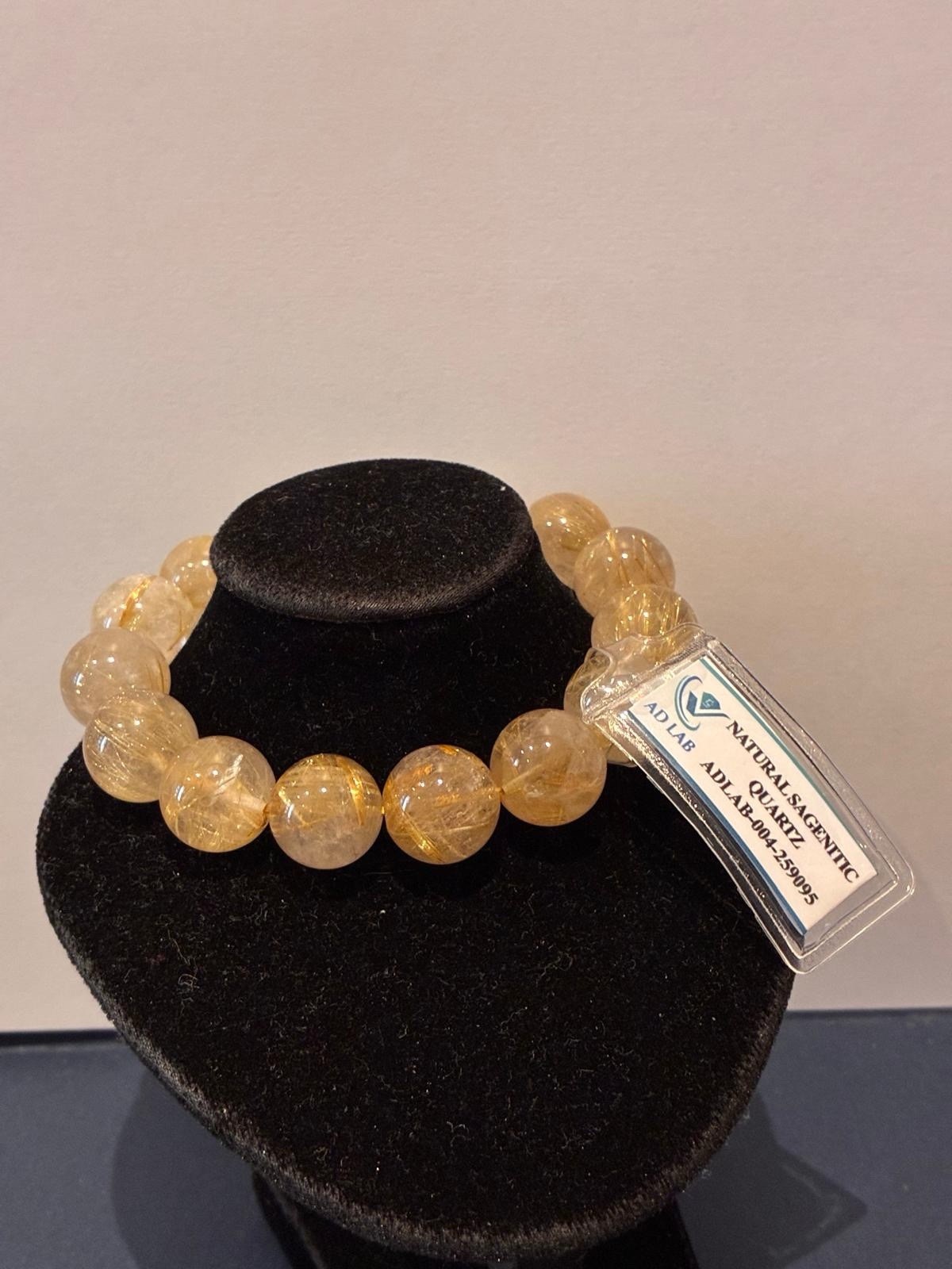 Natural Golden Rutilated Quartz Bracelet 14.5mm Certified AD Lab 64.56g