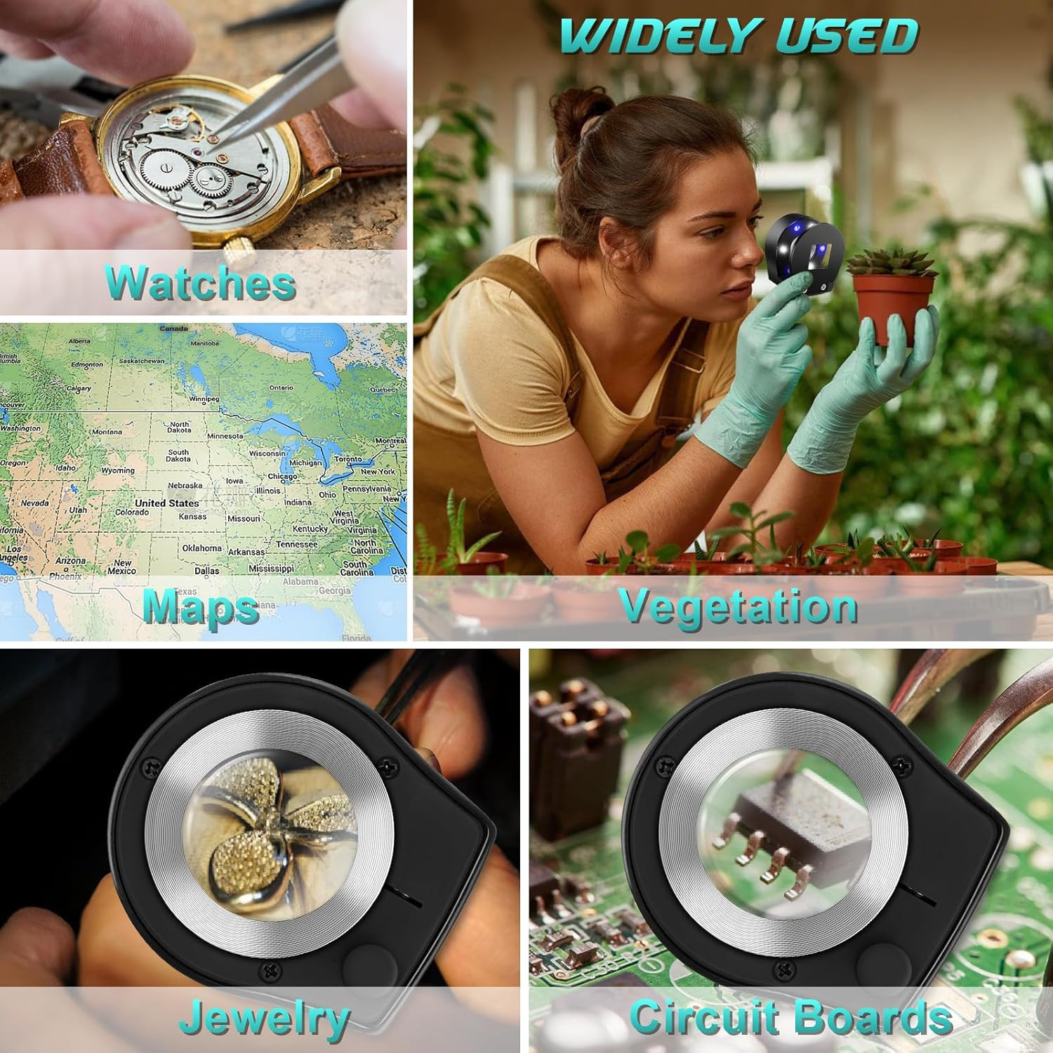 45X Jewelry Magnifier with 6 Light, Rechargeable Desktop Portable Coin Magnifier