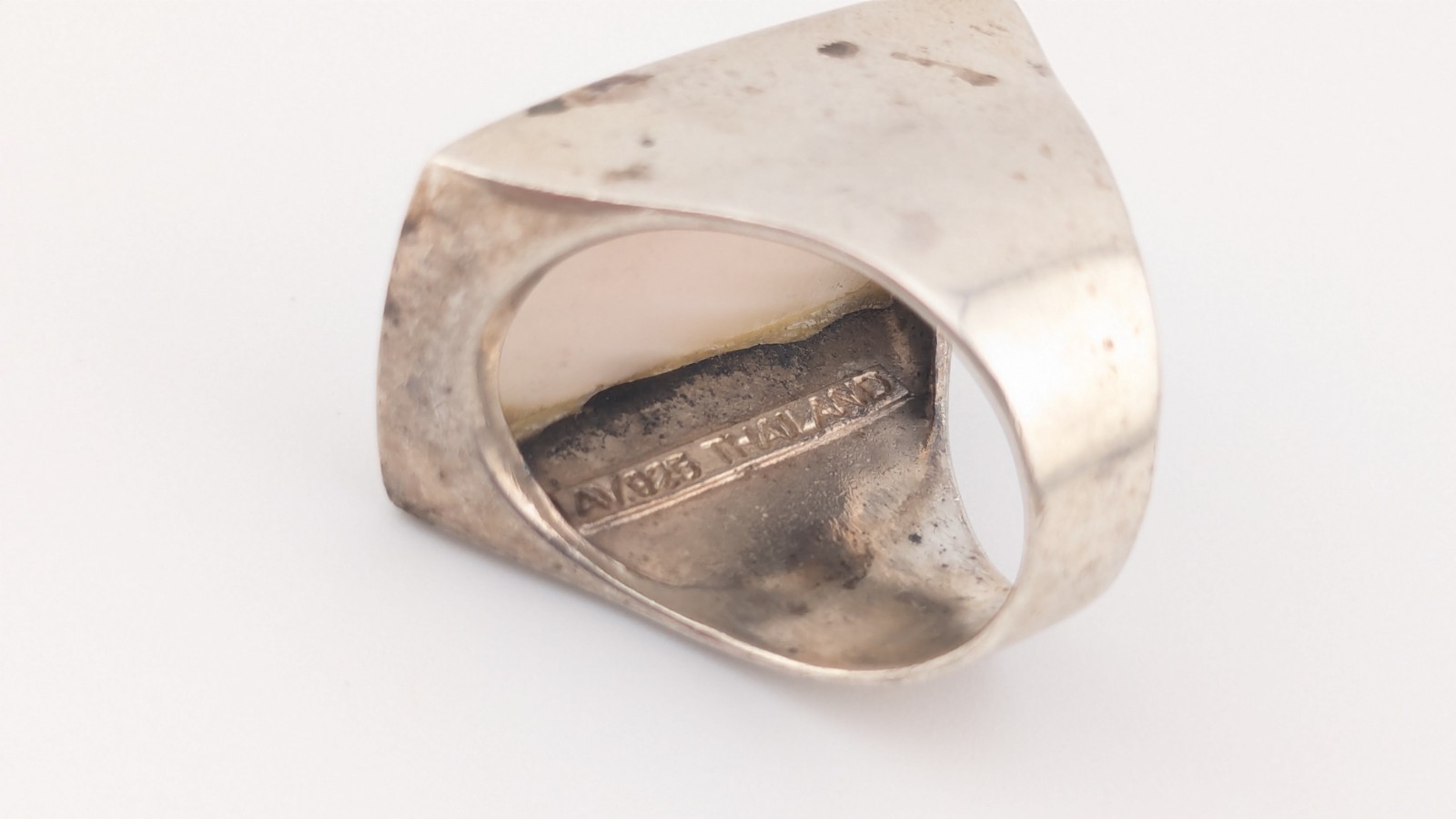 Sterling Silver Ring Rectangular Mother of Pearl AV 925 Thailand Size 7.75