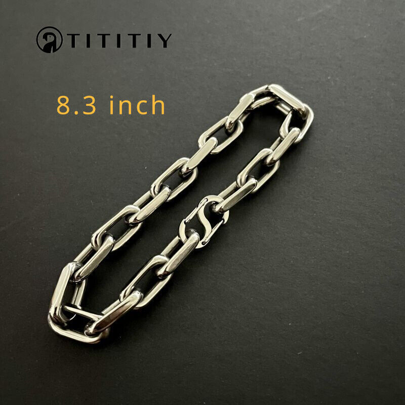 8mm Pure Titanium Chain Bracelet for Men’s Flat O-Chain Anti Allergy 8.3 inch