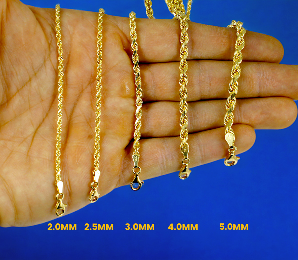 18K Yellow Gold SOLID Rope Chain Necklace Bracelet D/C Real Gold 2mm-6mm 7″-30″