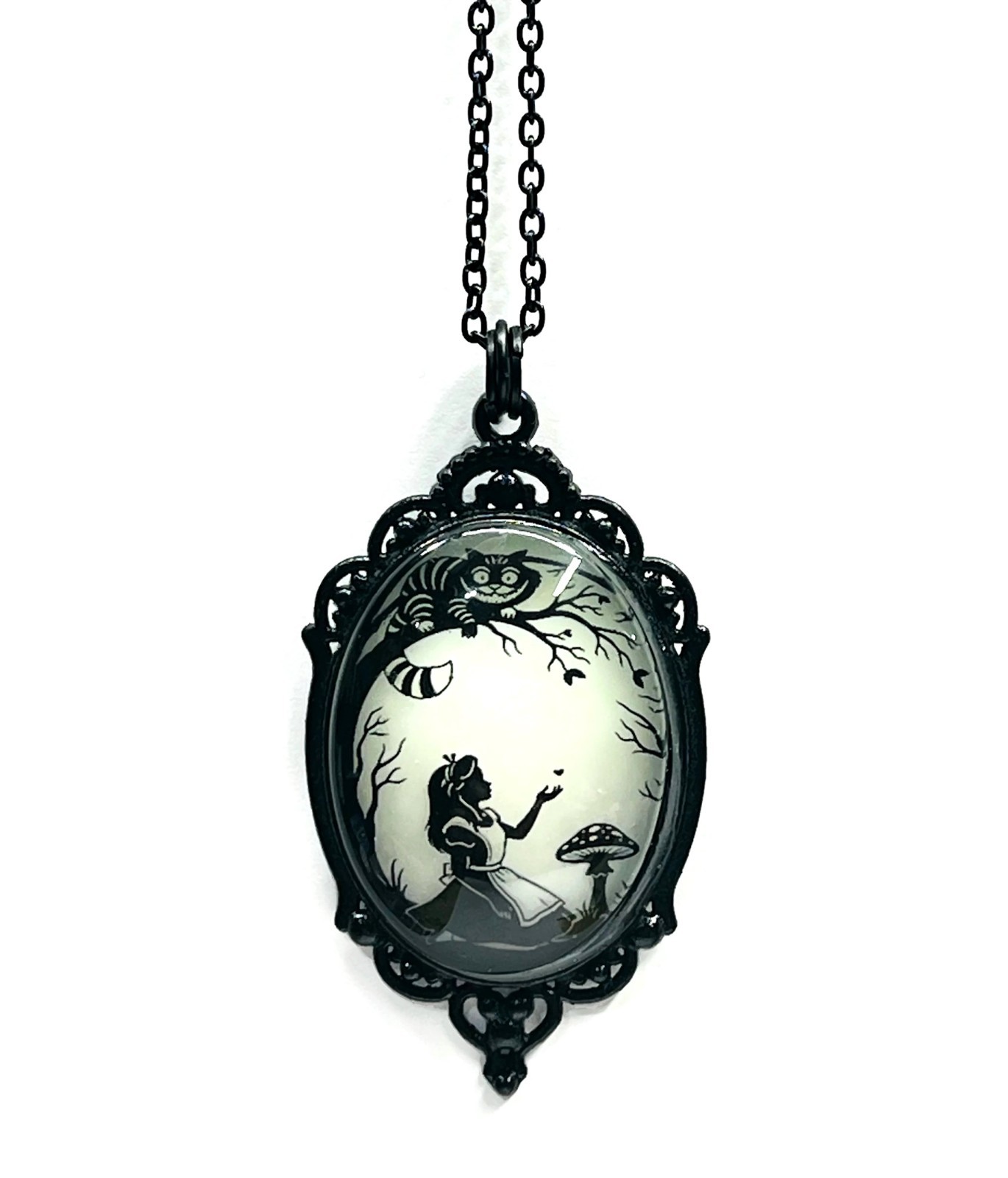 Alice in Wonderland Lime Aqua Blue & Purple/Violet Glow in the Dark Necklace
