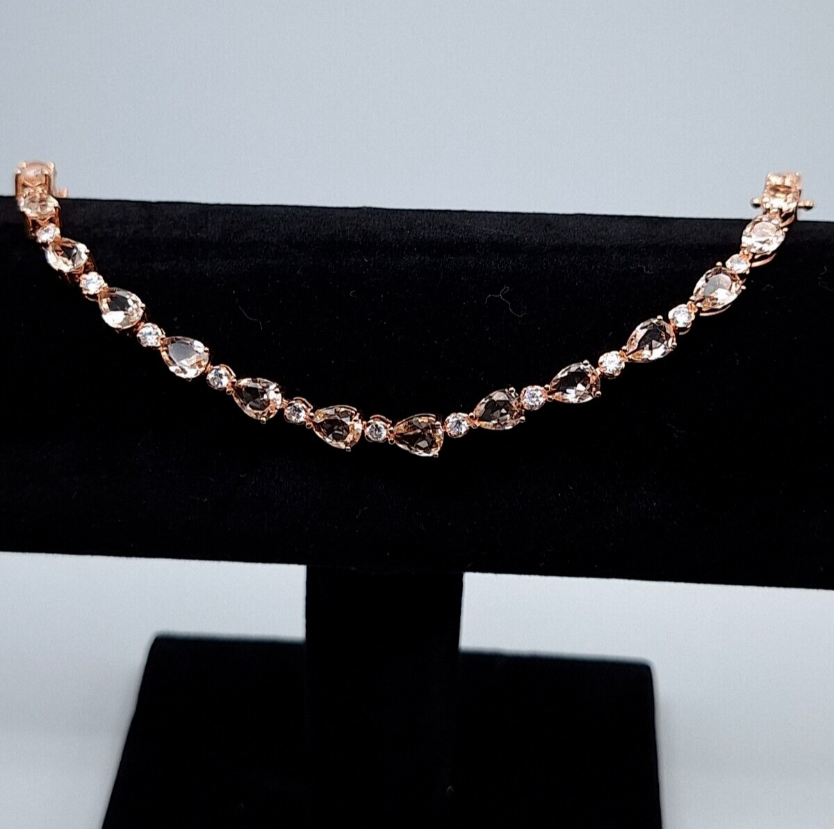 14.10ct Morganite Pear Cut Tennis Bracelet & Rose Gold Vermeil & Sterling Silver
