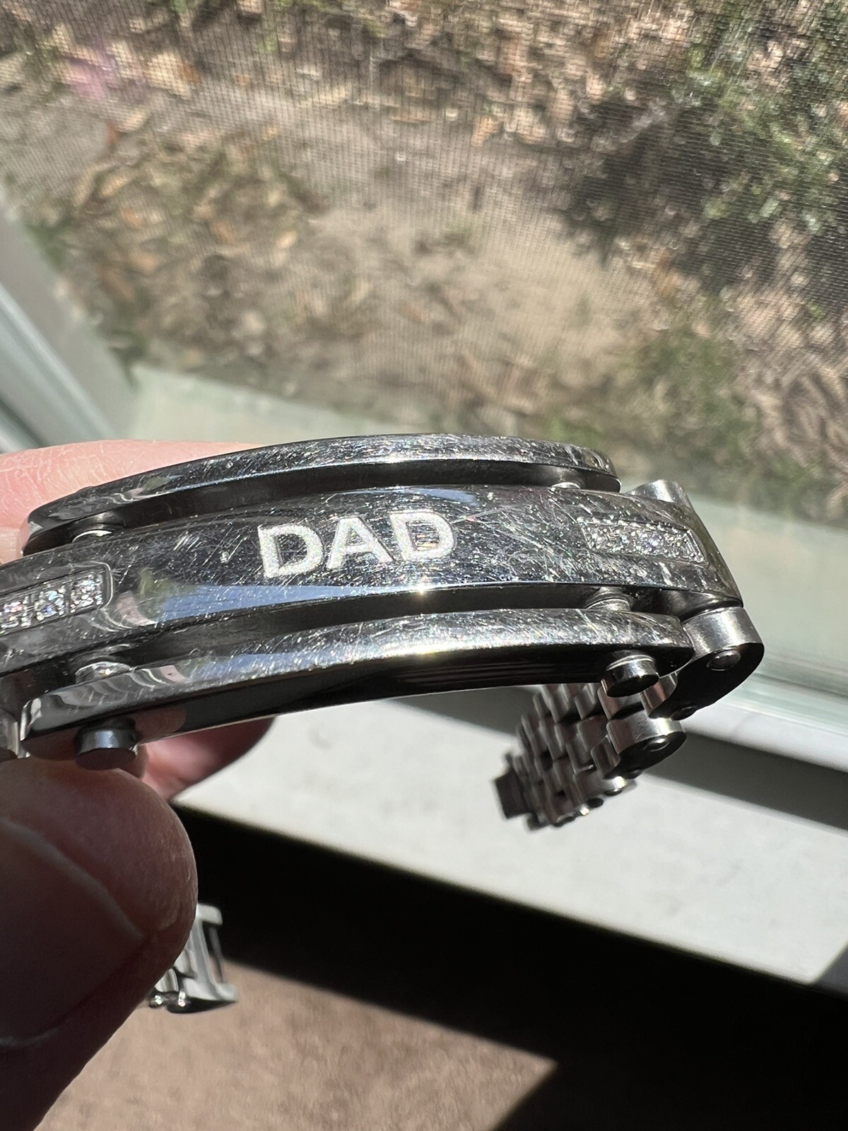 Stainless Steel Dad Bracelet With Diamonds