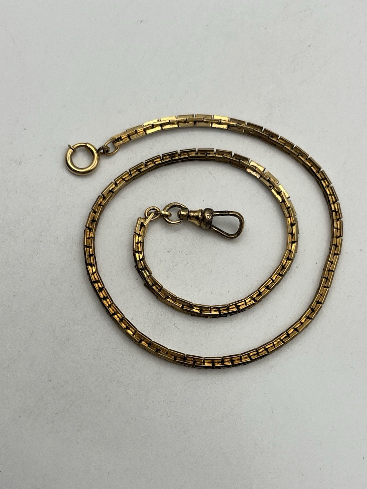 12k gold filled Boston rectangle link watch chain necklace Albert dog clip