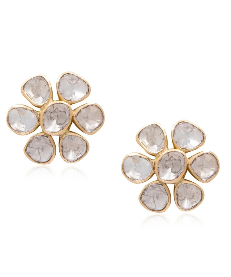 Rose Cut Polki Stud Earrings Gold Filling Diamond Studs 925 Silver Earrings Gift