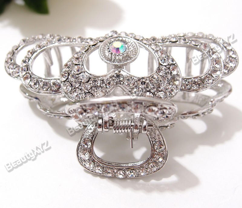 NEW Heart High Quality Alloy Metal Silver Crystal Hair Claws Clips fit long hair