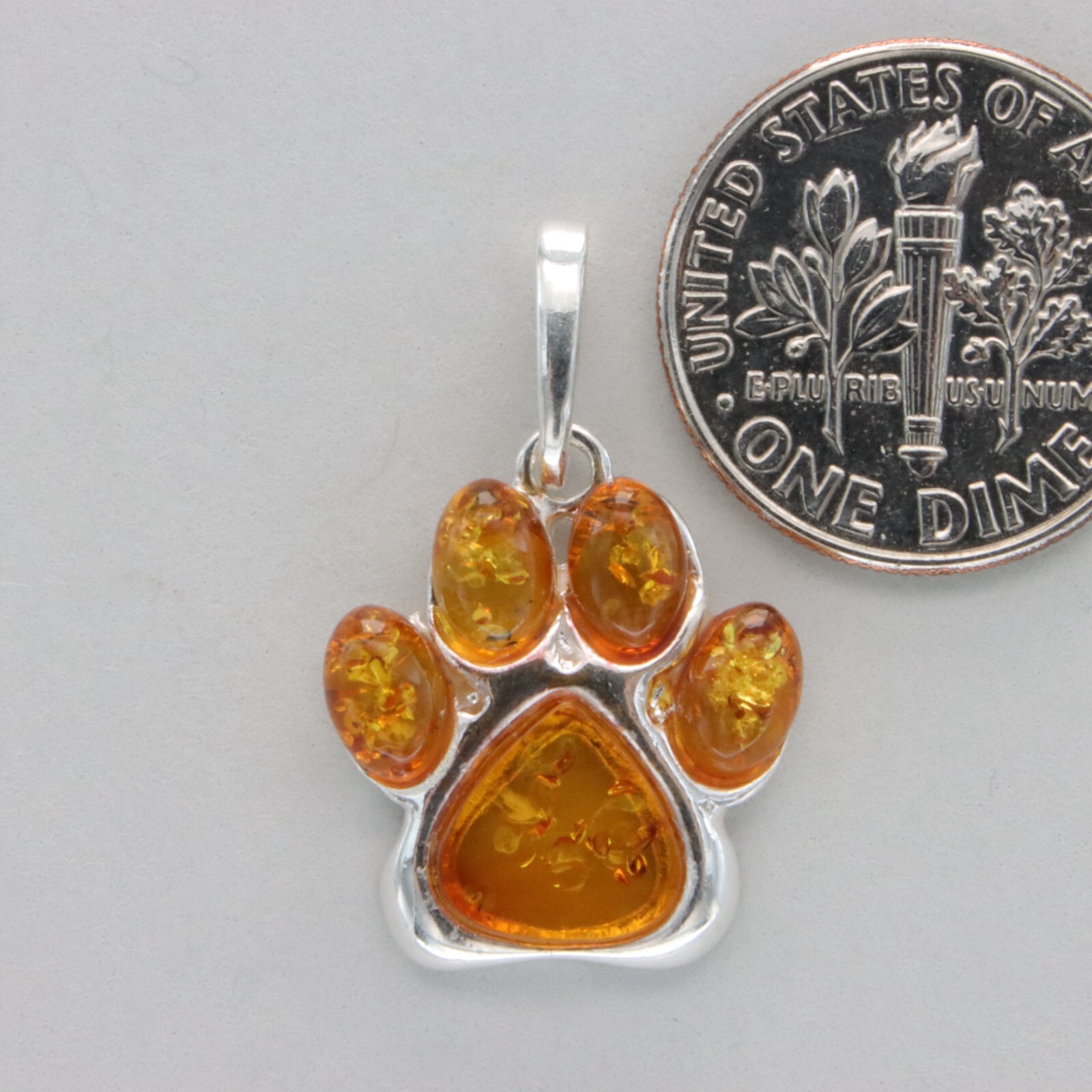 Cognac / Brown BALTIC AMBER Paw Pendant – 925 STERLING SILVER – Poland #4206e