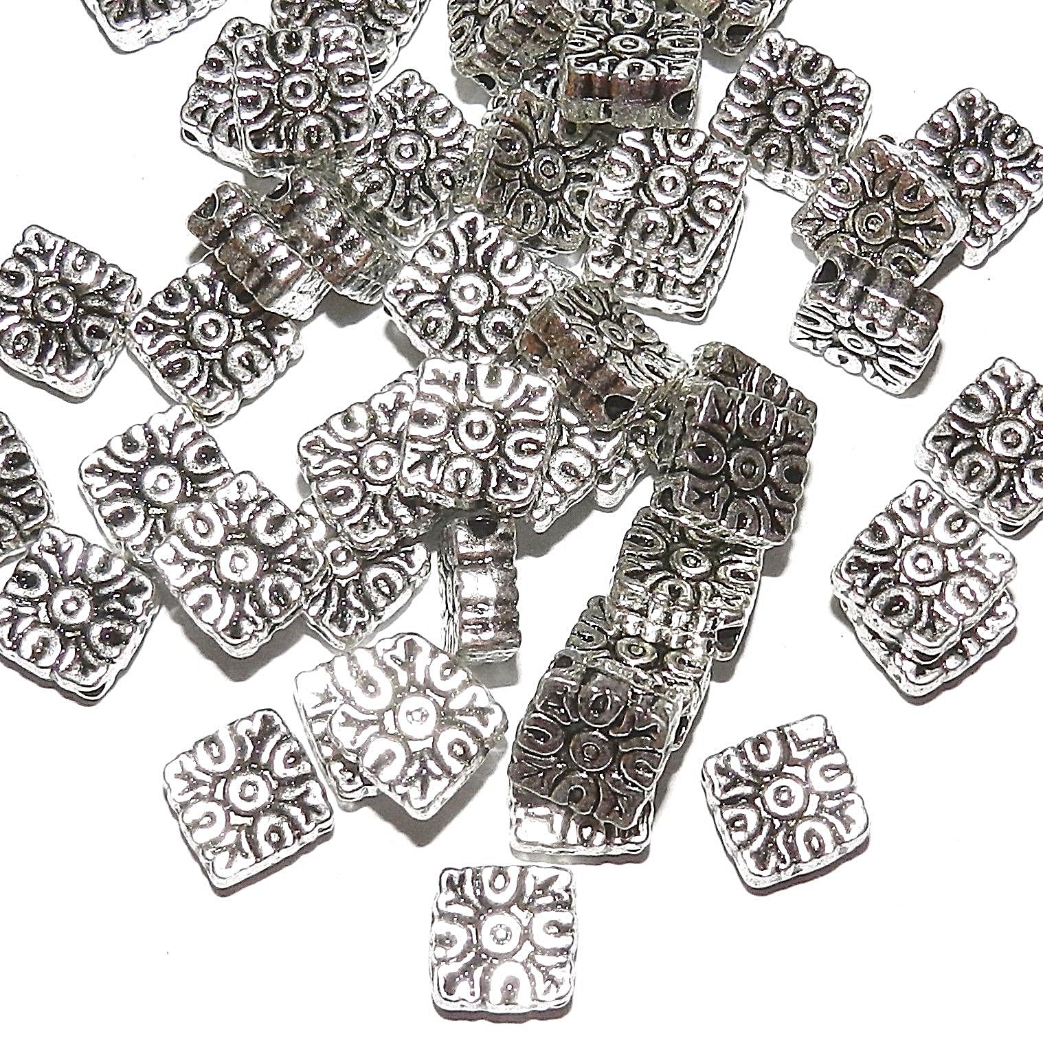 MBX7162 Antiqued Silver 10mm Square Diamond Metal Beads 200pc