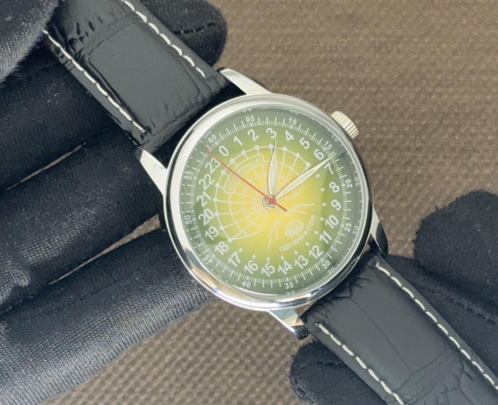 Watch Raketa 24h Automatic Wrist Men’s Russian Soviet USSR Polar Day Green