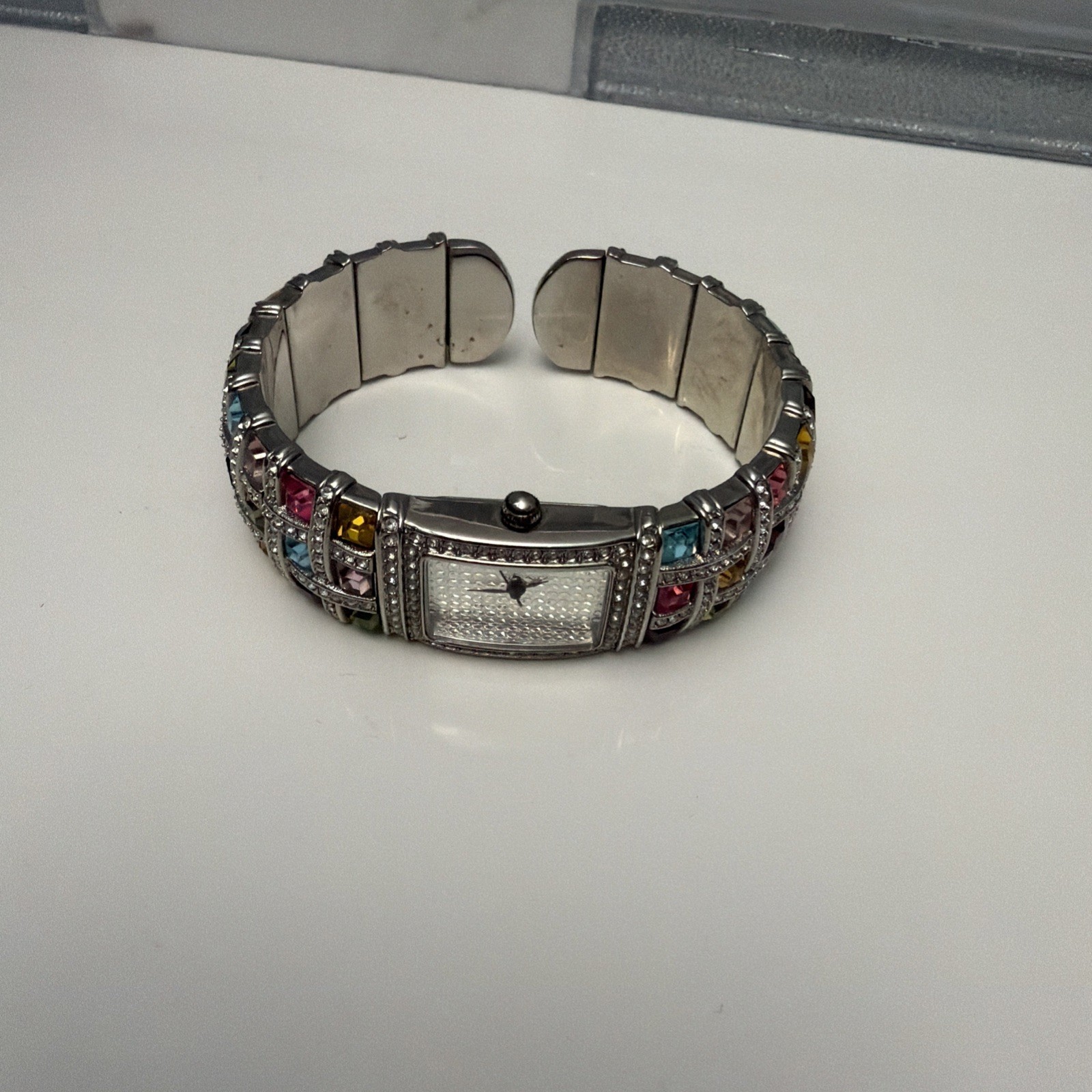 Adrienne Crystal Face w/multi Color Swarovski Crystals Stretch Bracelet Watch