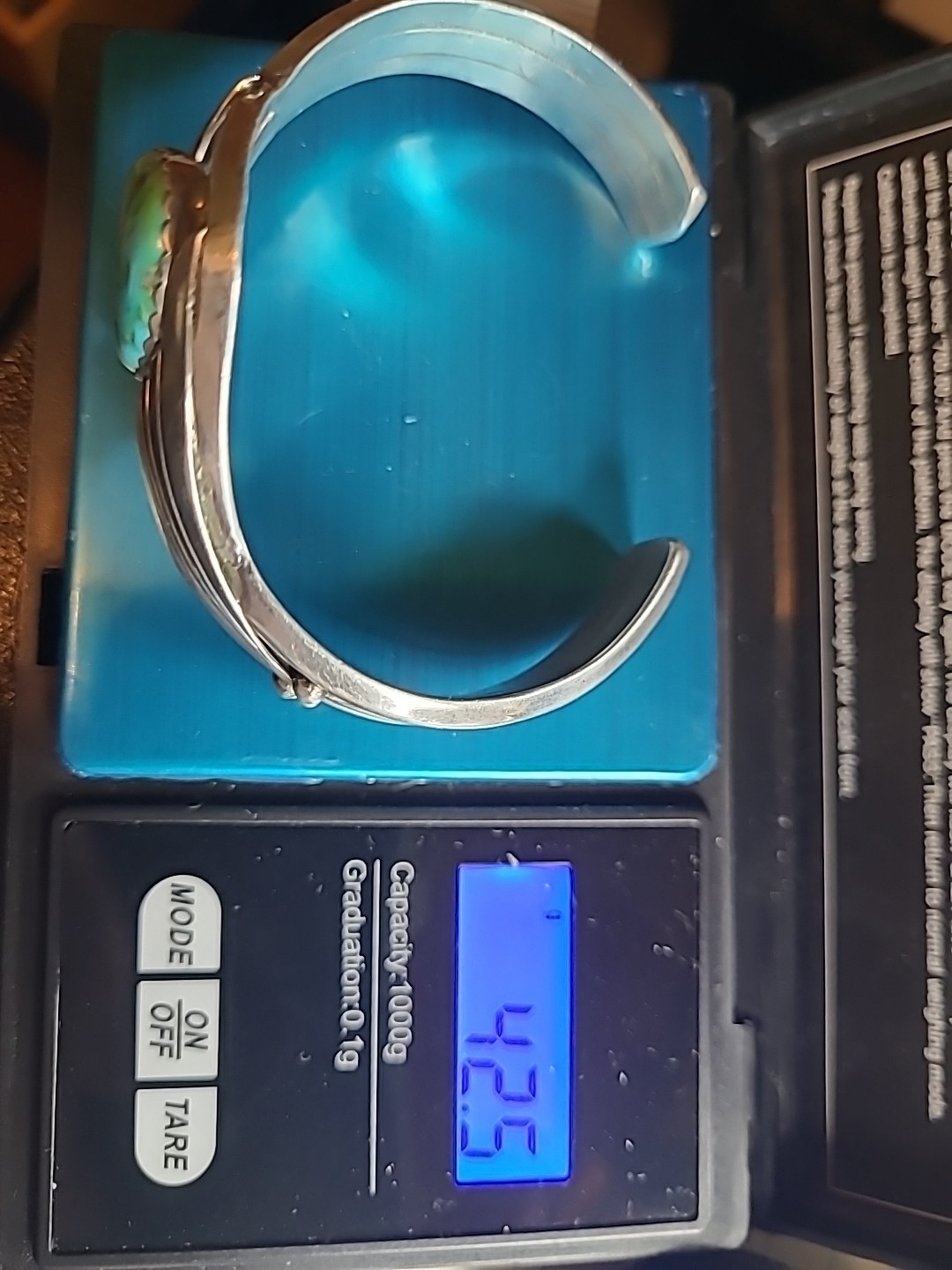 UNSIGNED Sterling Cuff Bracelet Turquoise SOUTHWESTERN Artisan Design 42.5g