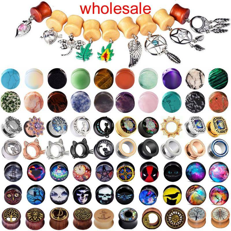Wholesale Lot 20x Stone/Acrylic/Stainless Steel/Wood Ear Plugs Tunnels Ear Gauge