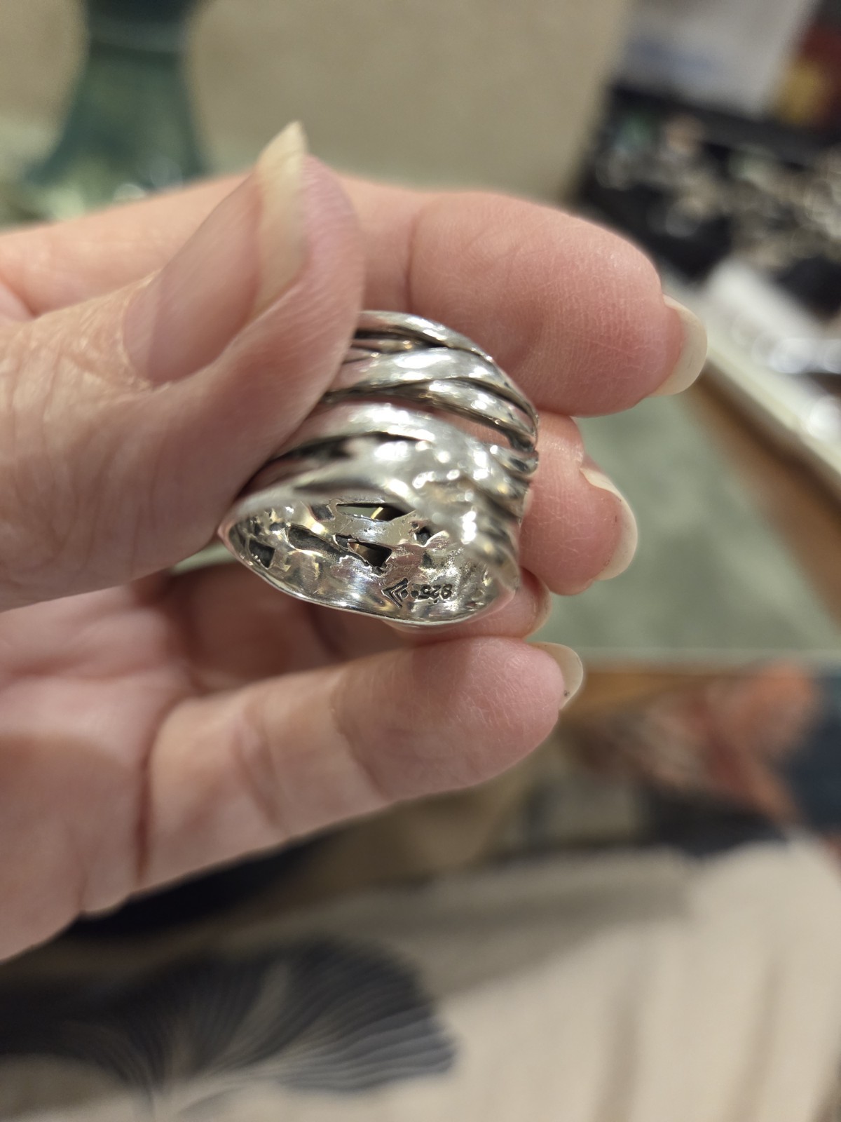Signed Silpada Sterling Silver Ring With White Coin Pearl And Woven Band Size 7
