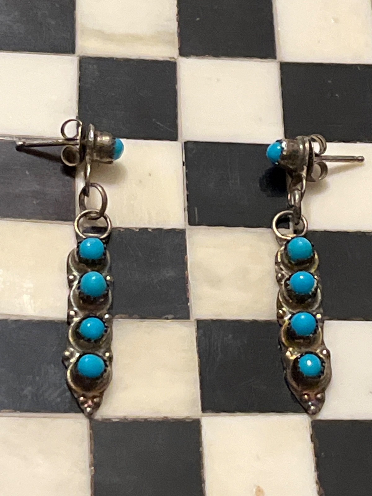Vintage pawn southwest sterling snake eye turquoise 1-5/8″ earrings 050226aCAZBB