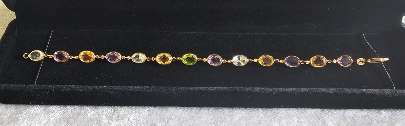 18k Solid Gold Bracelet Faceted Multicolor Bezel Set Gemstone 7.5″ Italy