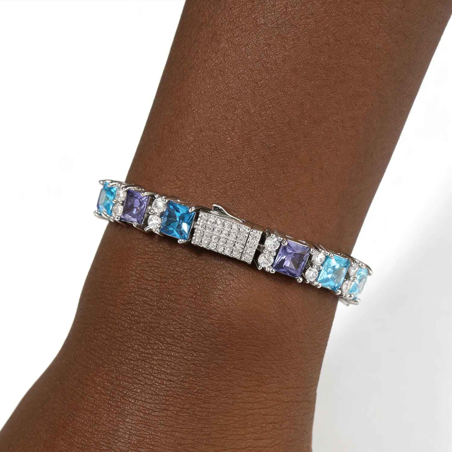 8CT Lab Created Diamond 7.5mm Gradient Blue Necklace Bracelet for Men Women