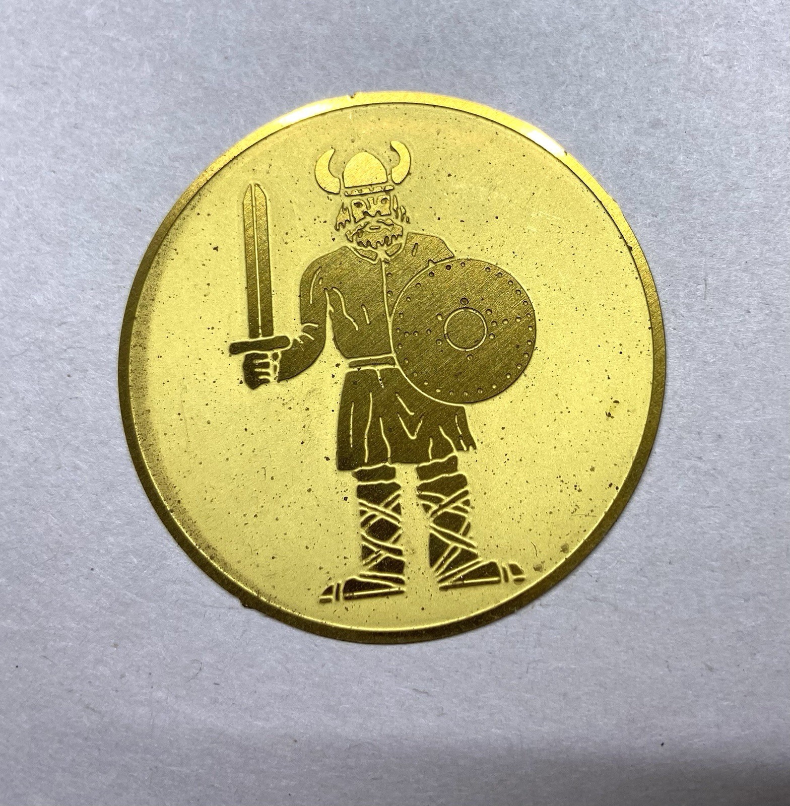 6 pcs. Raw Brass Stamping Finding- Large Round flat shape with a Viking design