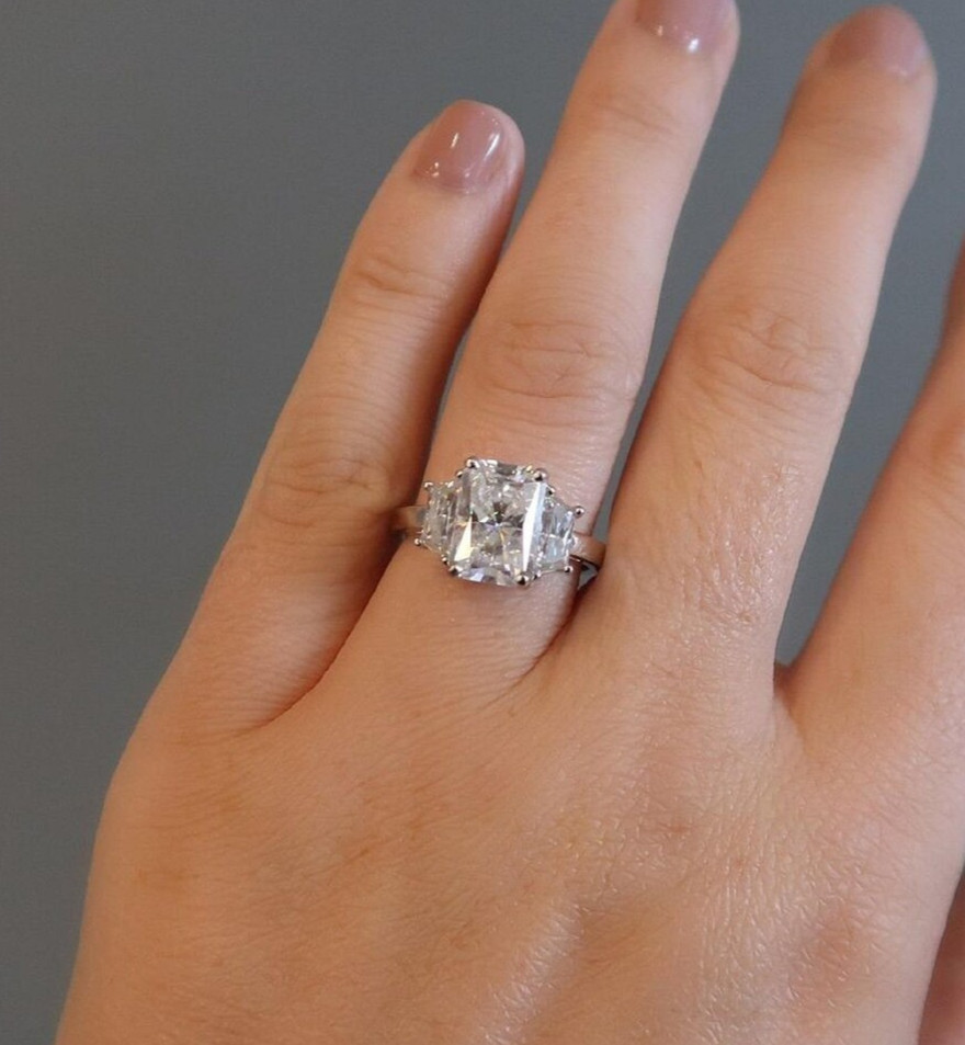 2 CT Radiant Cut Moissanite Three Stone Engagement Ring, 925 Silver Wedding Ring