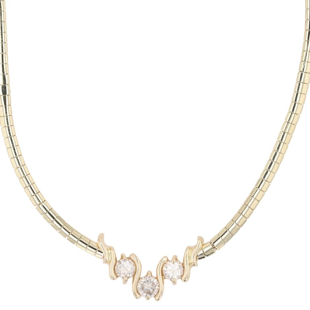 .99ctw Diamond Three-Stone 16.75″ Statement Necklace 14k Yellow Gold 15.02 Grams