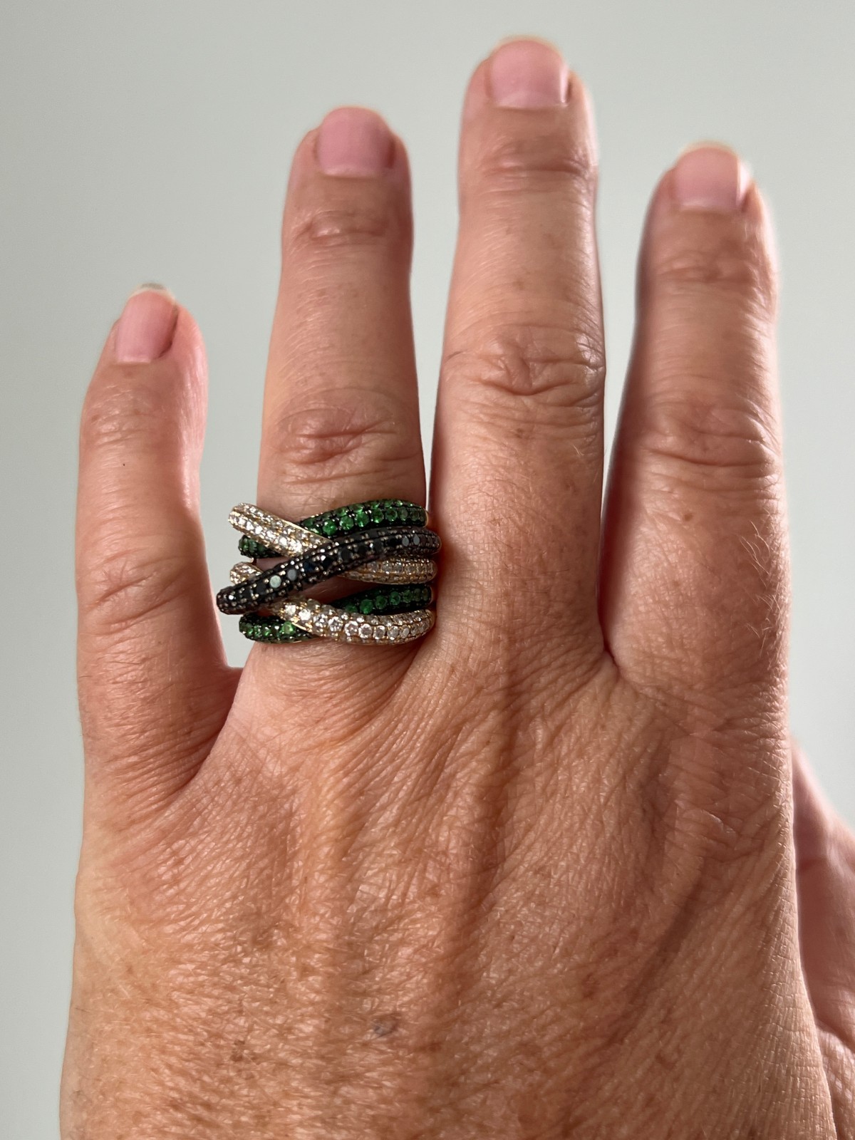 Effy Contemporary Diamond Black Diamond Tsavorite Garnet 14k Gold Cocktail Ring