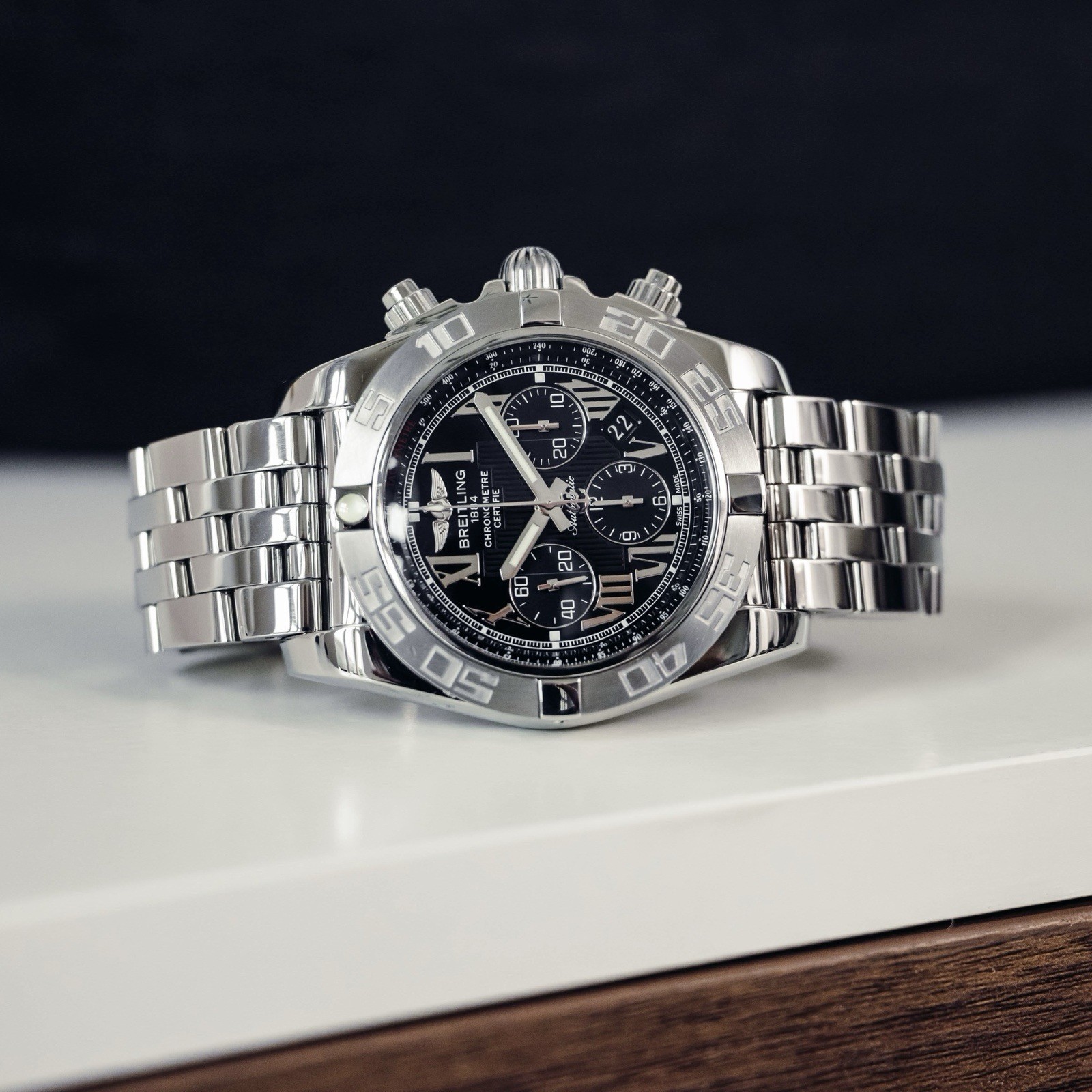 Breitling Chronomat 44 B01 Black Roman $9K MSRP Bracelet Chronograph AB0110