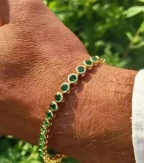 7CT Round Cut Lab Created Emerald Diamond Tennis Bracelet 14K Yellow Gold Plated