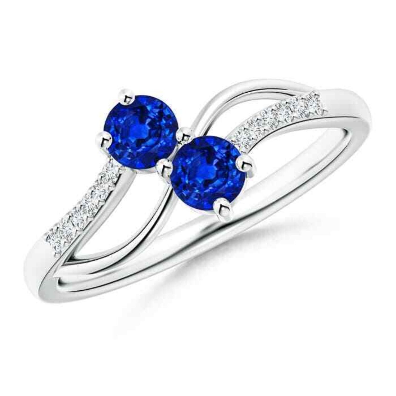 Sterling Silver Blue Sapphire Gemstone Prong Solitaire with Accents Ring US 7