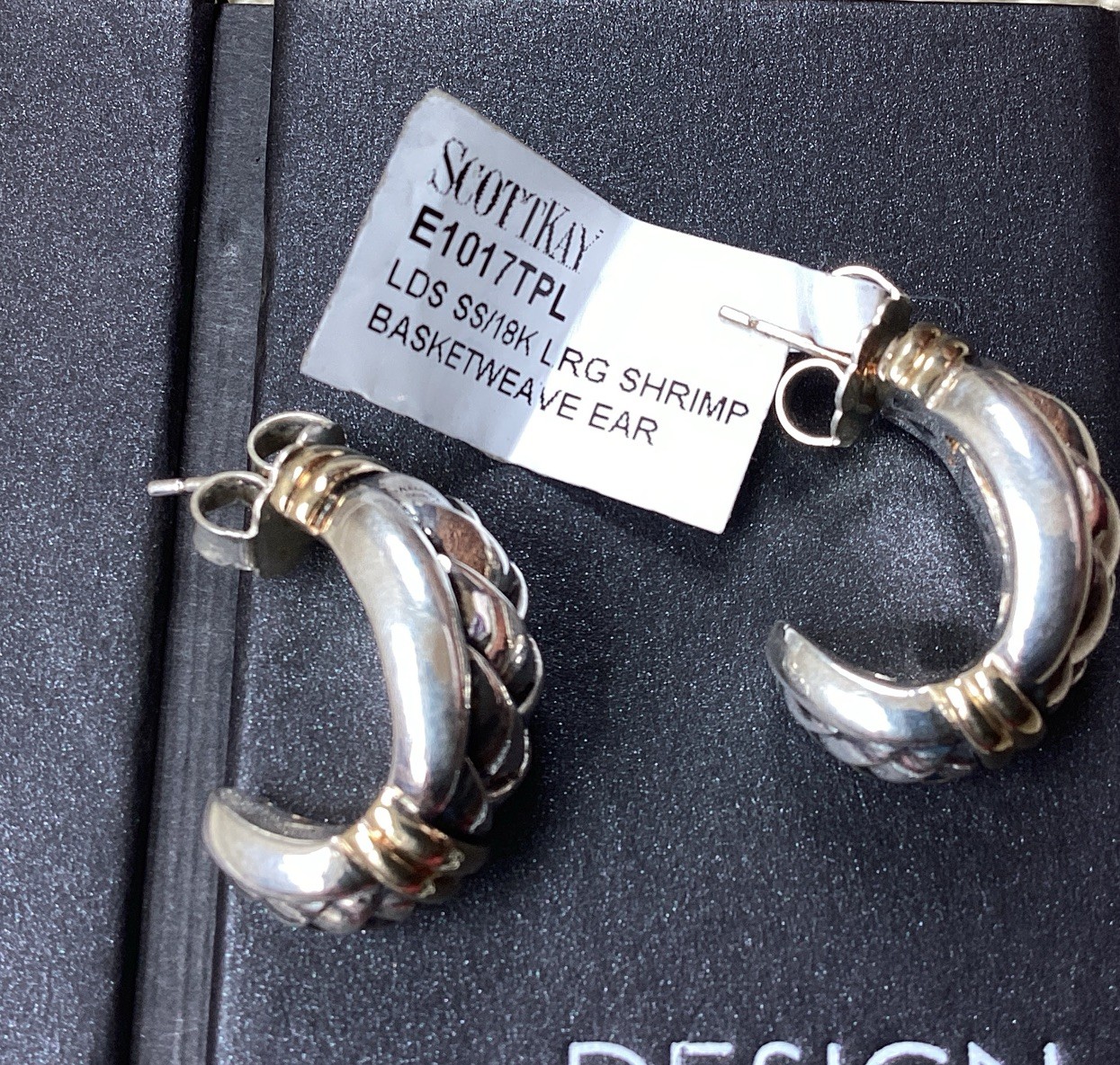 ÑWT Scott Kay Basketweave Sterling Silver 18 K Gold Half Hoop Earrings Msrp $650