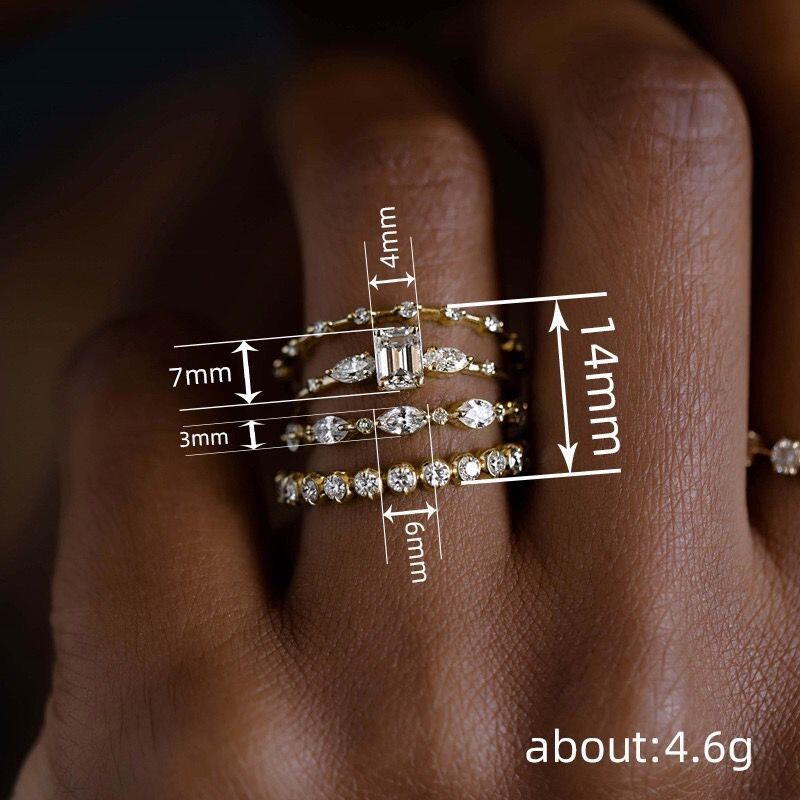 ONE SET 4 PCS Fashion Women 18K Gold Plated CZ Sparkling Band Ring