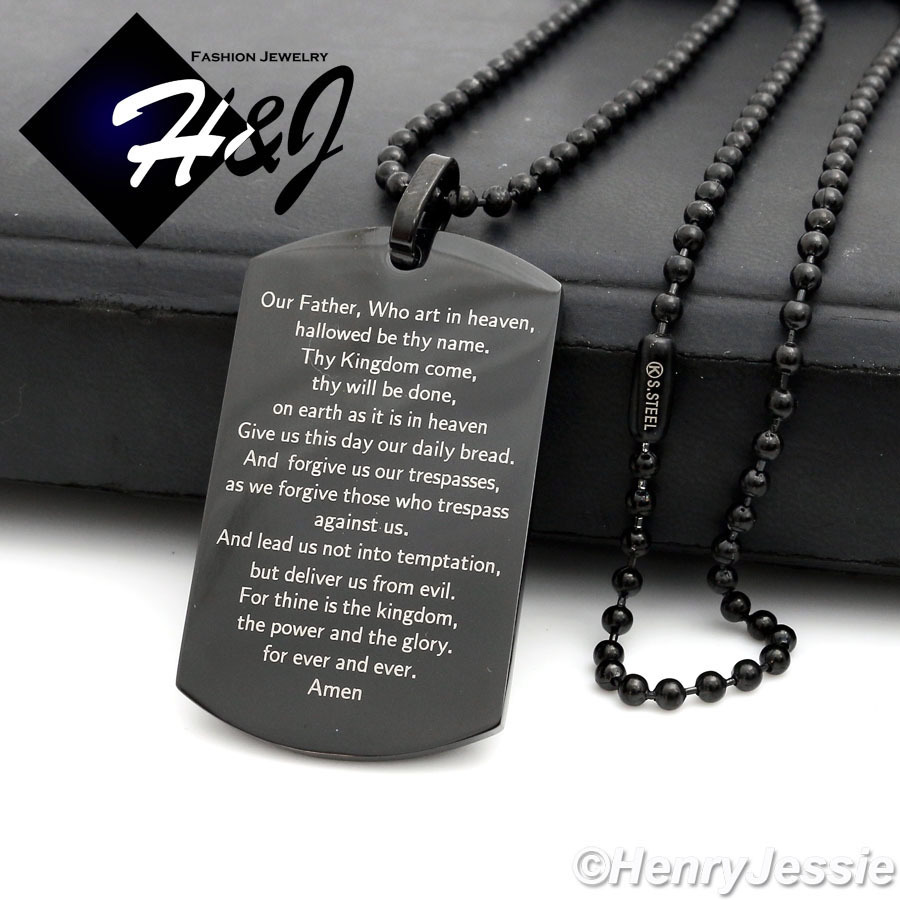 24″MEN Stainless Steel 2.5mm Black Plated Beads Chain Bible Dog Tag Pendant*P70
