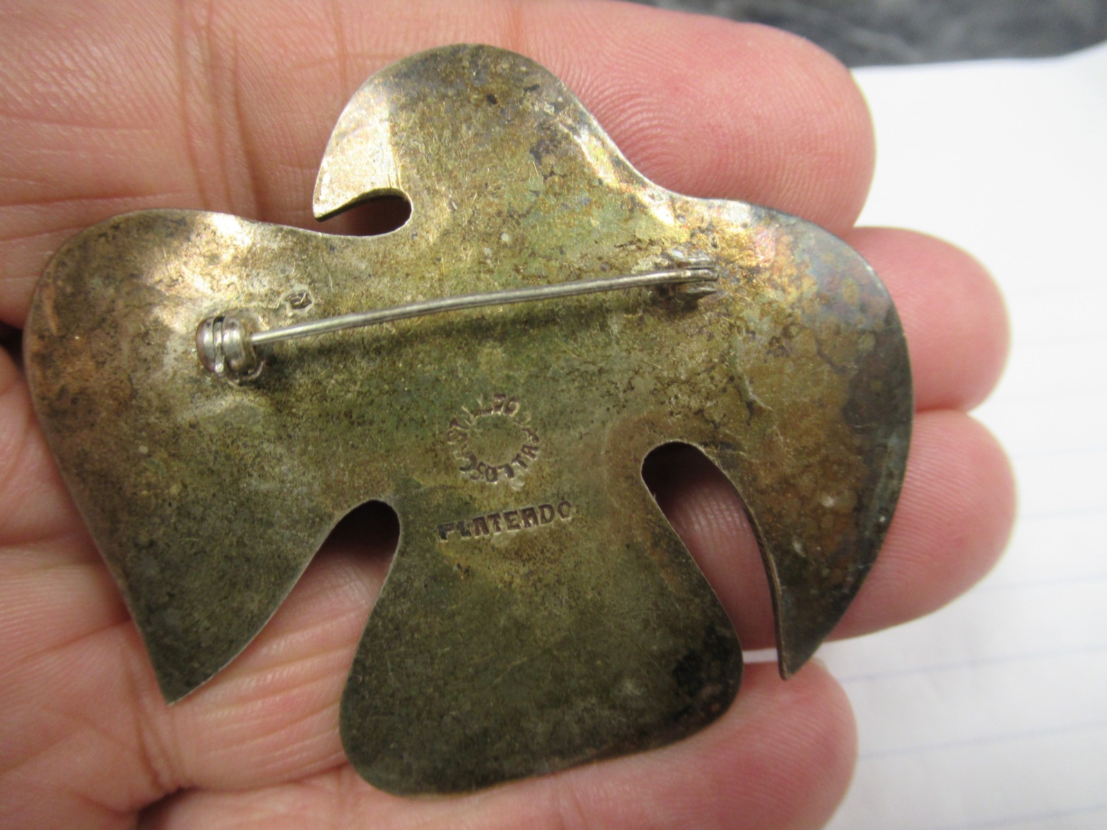 Old Los Castillo Taxco Plateado Hammered Big Bird Brooch Pin Nice BIN!