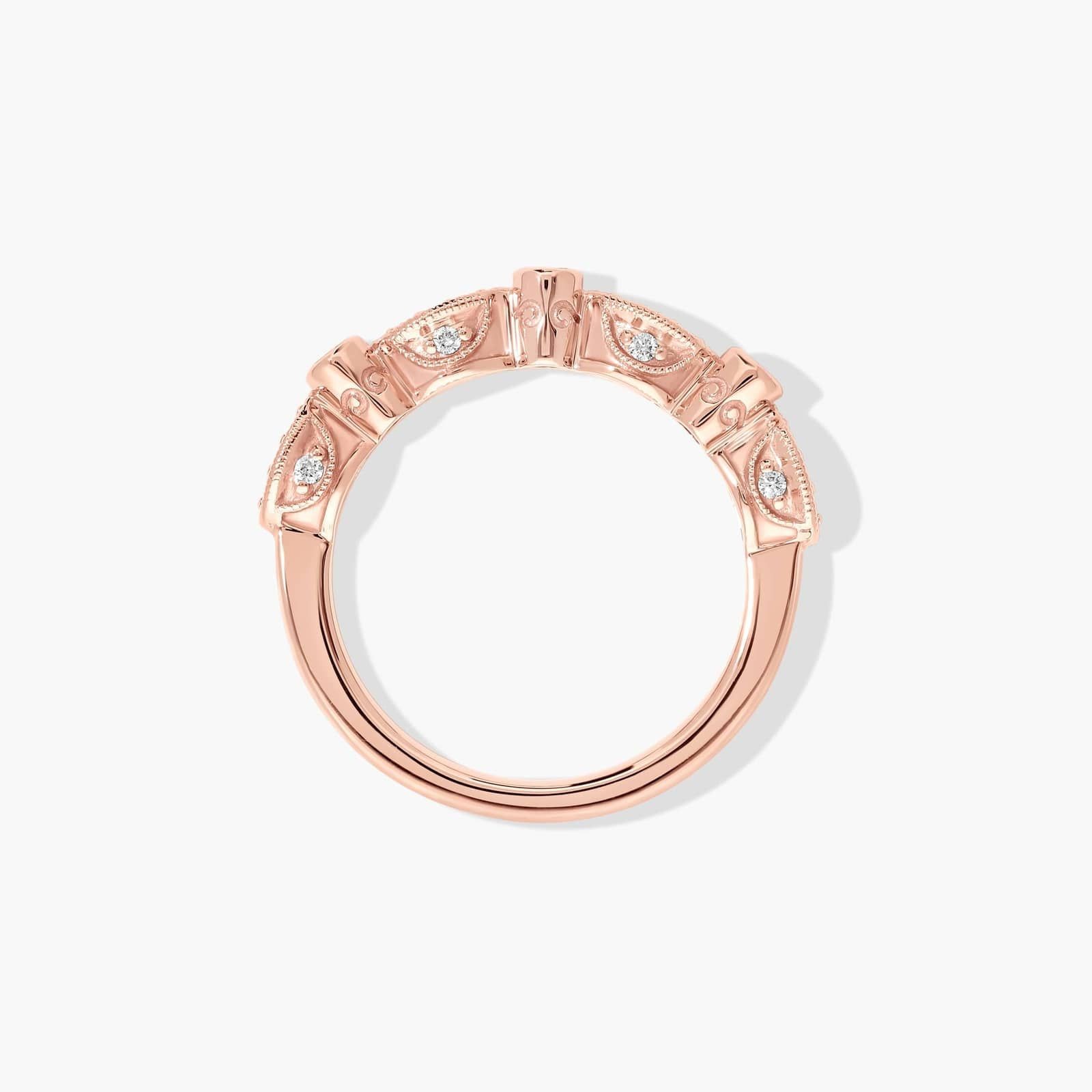 James Allen Bezel & Pavé Diamond Wedding Ring Band 14K Rose Gold 2mm Size 5