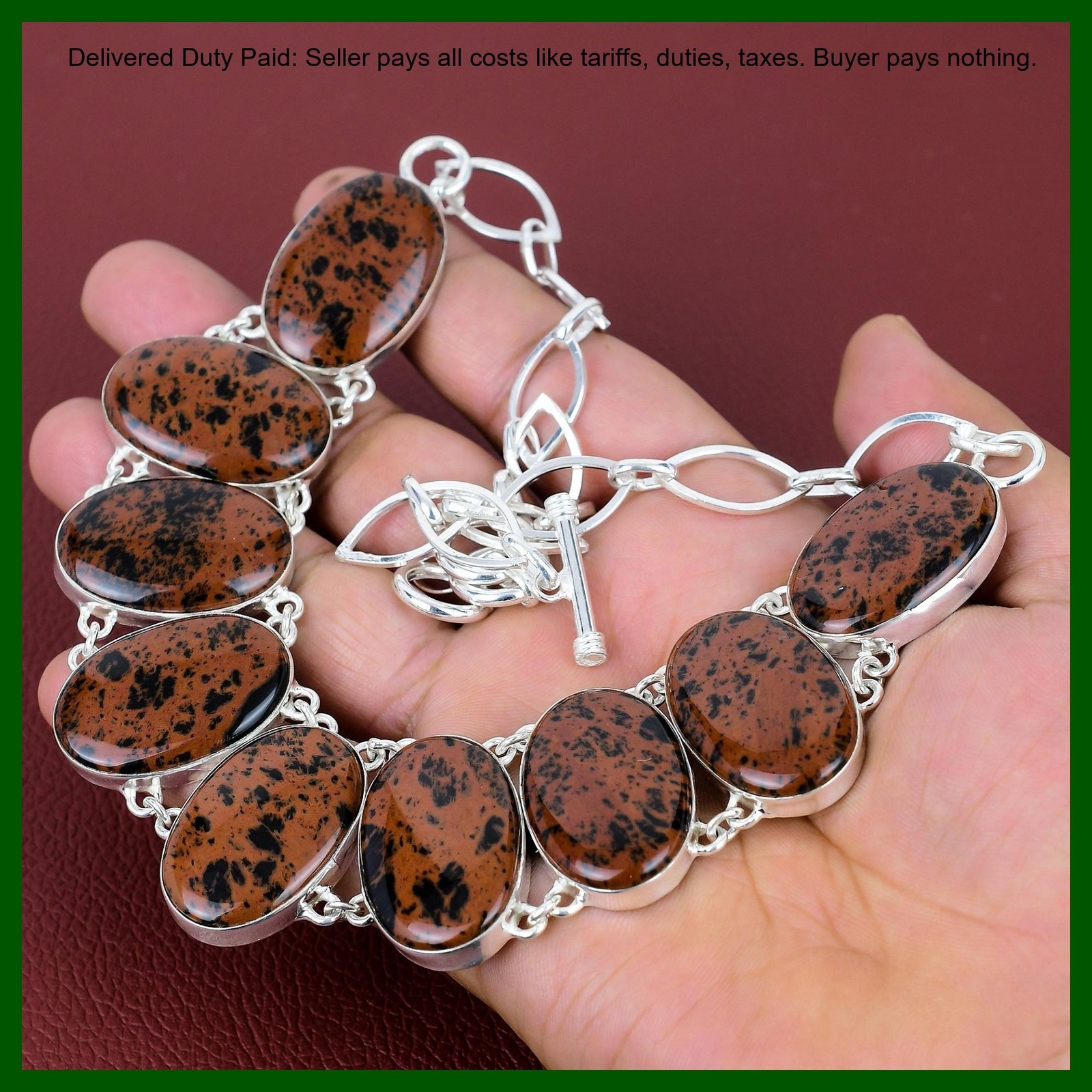 925 Sterling Silver Mahogany Obsidian Gemstone Chain Mother New Necklace Jewelry