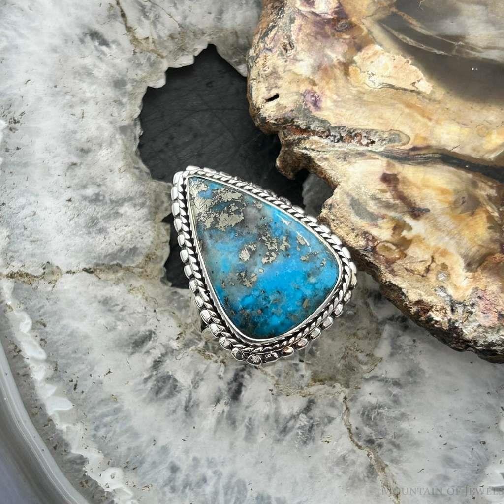 Sterling Southwestern Style Teardrop Shattuckite Decorated Ring Sz 6.5 For Women
