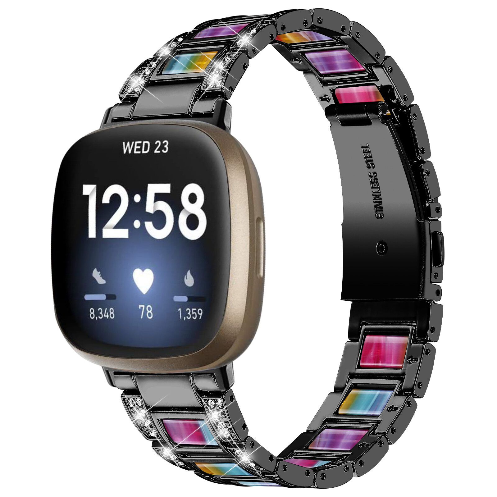 Resin Stainless Steel Watch Band for Fitbit Versa 4/3/Sense Wristband Strap